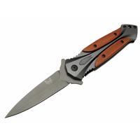 Benchmade DA27B Gri Sivri Kamp Çakı 20cm - Yarı Otomatik, Kemerlikli, Kutulu, Ahşap - Metal Sap