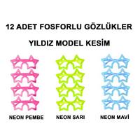 Fosforlu Yıldız Model Glow Parti Gözlüğü Karanlıkta Yanan Gözlükler 12 Adet