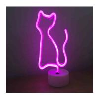 Neon Işıklı Kedi Lamba USB+Pil