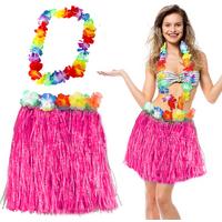 Parti Aksesuar Hawaii Luau Aloha Pembe Püsküllü 40 cm Etek ve Hawaii Kolye Seti