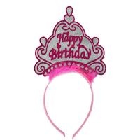 Parti Happy Birthday Neon Pembe Renk Doğum Günü Tacı 24x15 cm