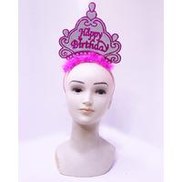 Parti Happy Birthday Neon Pembe Renk Doğum Günü Tacı 24x15 cm