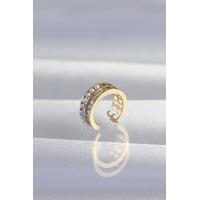 Pirinç Gold Renk İncili Baget Taşlı Earcuff Küpe - TJ-BKP9339